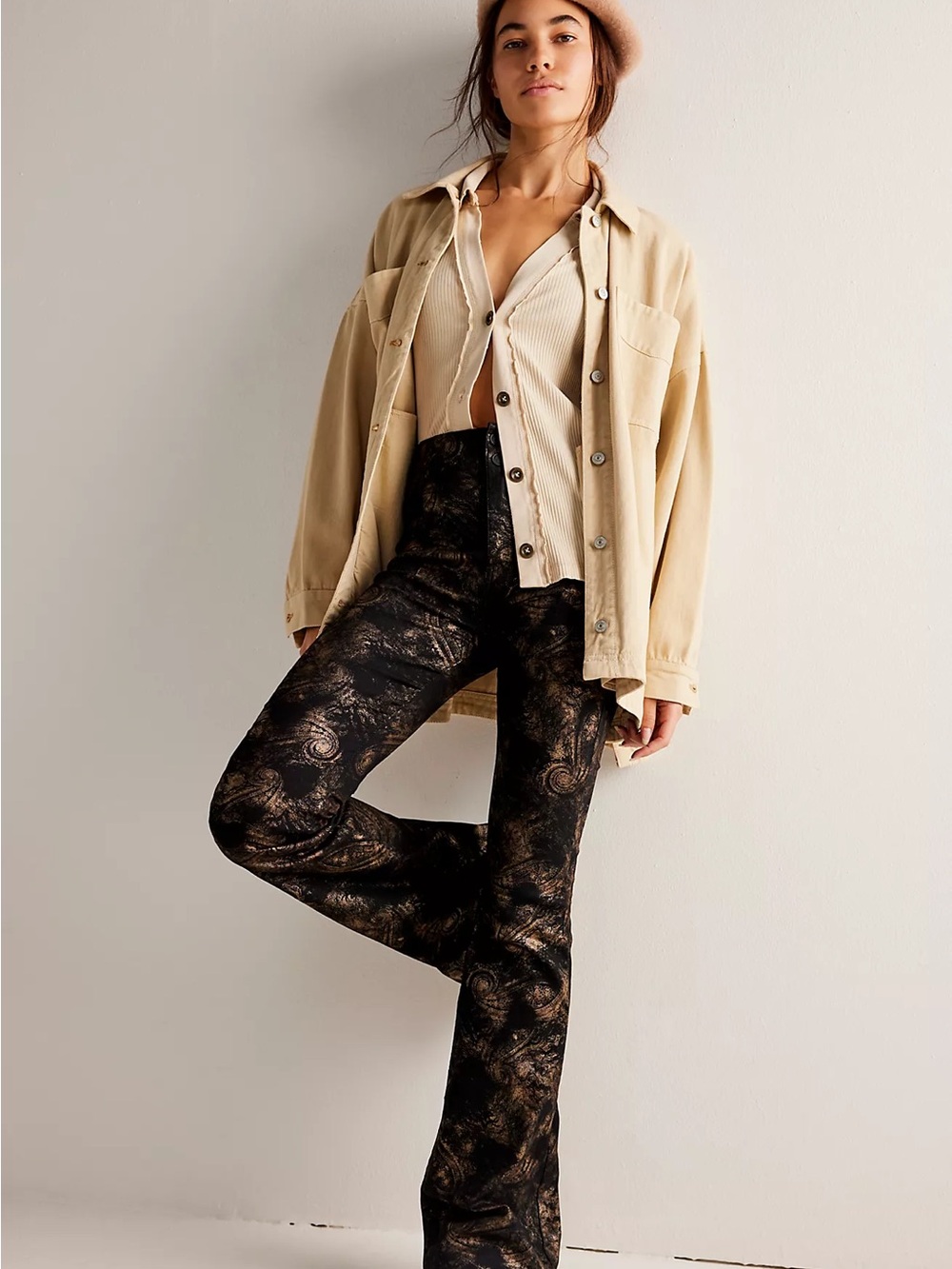 Free People We The Free Jayde Printed Metallic Flare Jeans